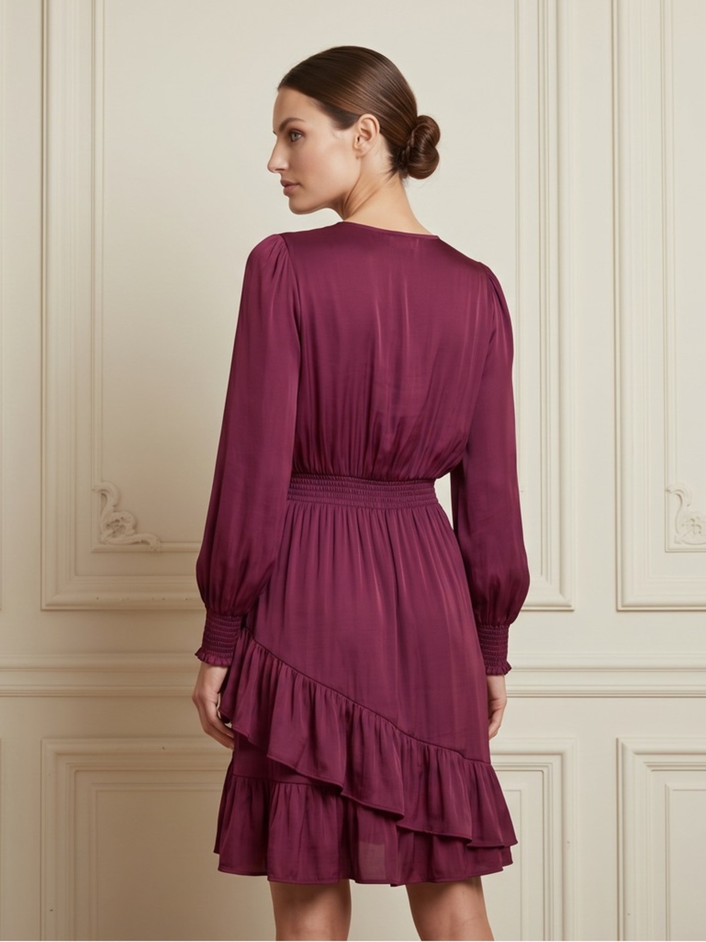 Banana Republic Feminine Long-Sleeve Ruffle Dress in Rich Plum - Picture 2 of 2